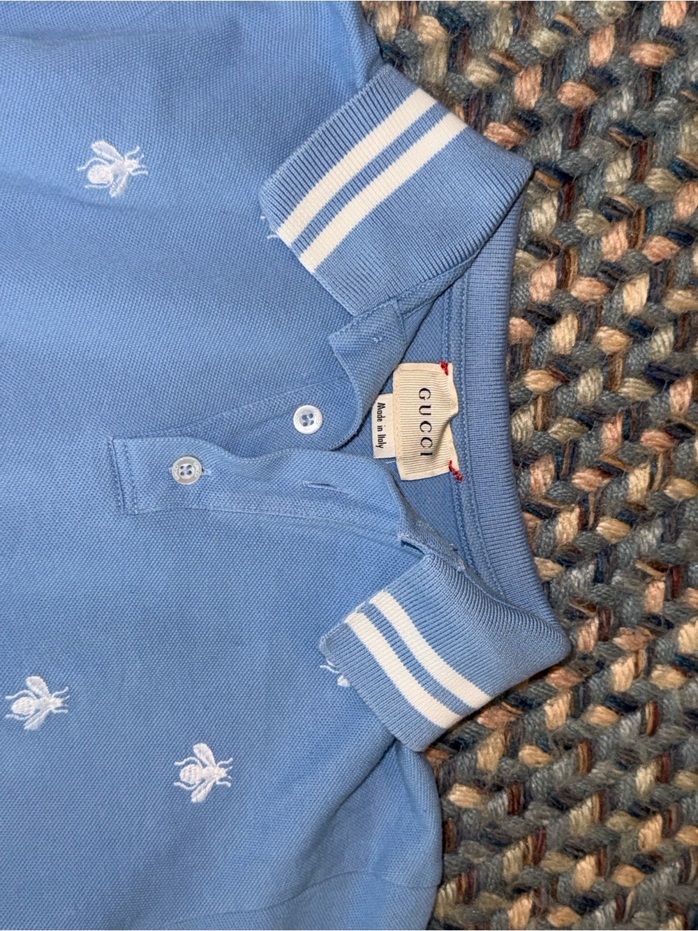 Gucci Kids Polo Bee Star Embroidered Light Blue Size 10 - Picture 7 of 9
